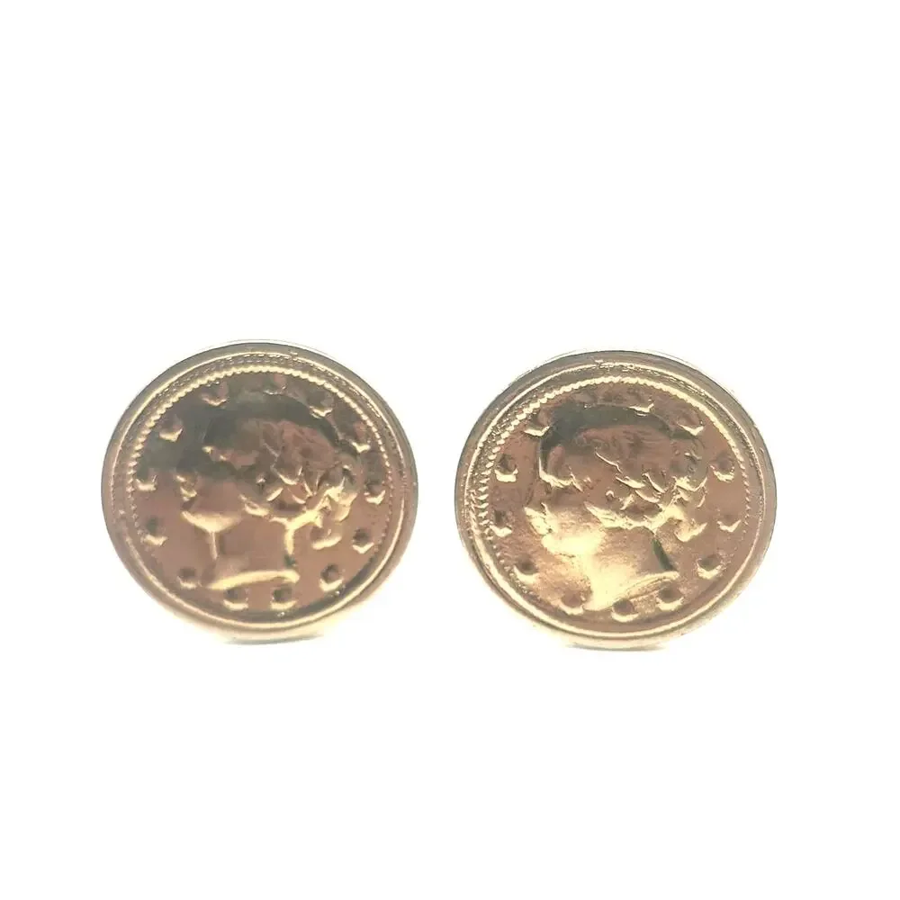 Vintage Coin Cufflinks Gold Tone Liberty Head Round Mens Formal Jewelry Set Pair